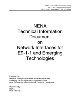 NENA Technical Information Document on Network Interfaces for E9-1-1 and Emerging Technologies