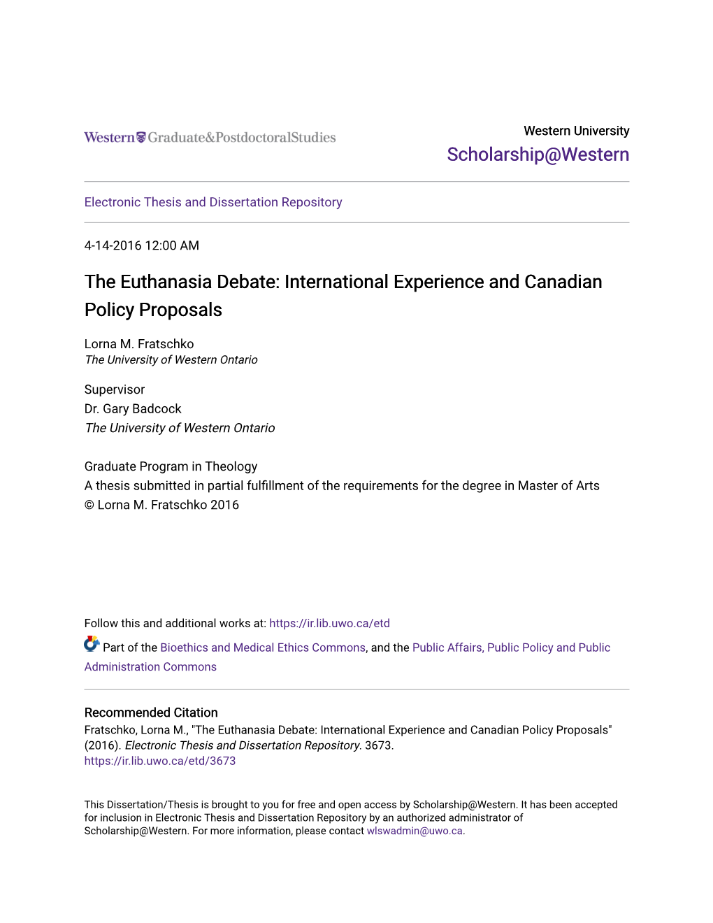 The Euthanasia Debate: International Experience and Canadian Policy Proposals