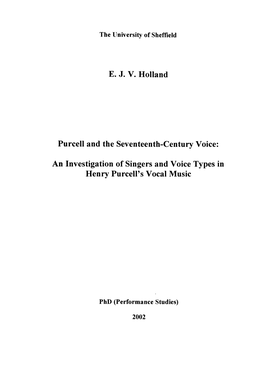 EJV Holland Purcell and the Seventeenth-Century Voice, An
