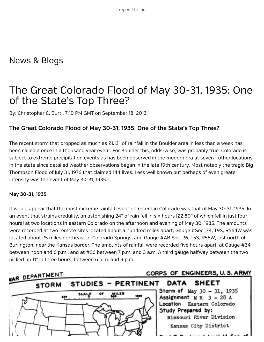 The Great Colorado Flood of May 30-31, 1935: One of the State's Top