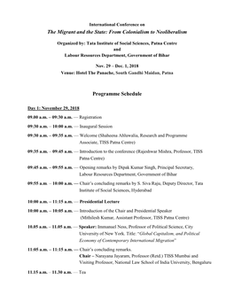 From Colonialism to Neoliberalism Programme Schedule