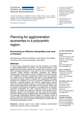 Planning for Agglomeration Economies in a Polycentric Region: Envisioning an Efficient Metropolitan Core Area in Flanders, European Journal of Spatial Development, 69