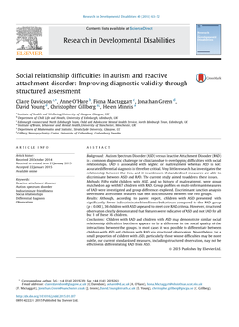 2015 Social Relationship Difficulties in Autism and RAD: Improving