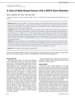 A Case of Male Breast Cancer with a BRCA Gene Mutation