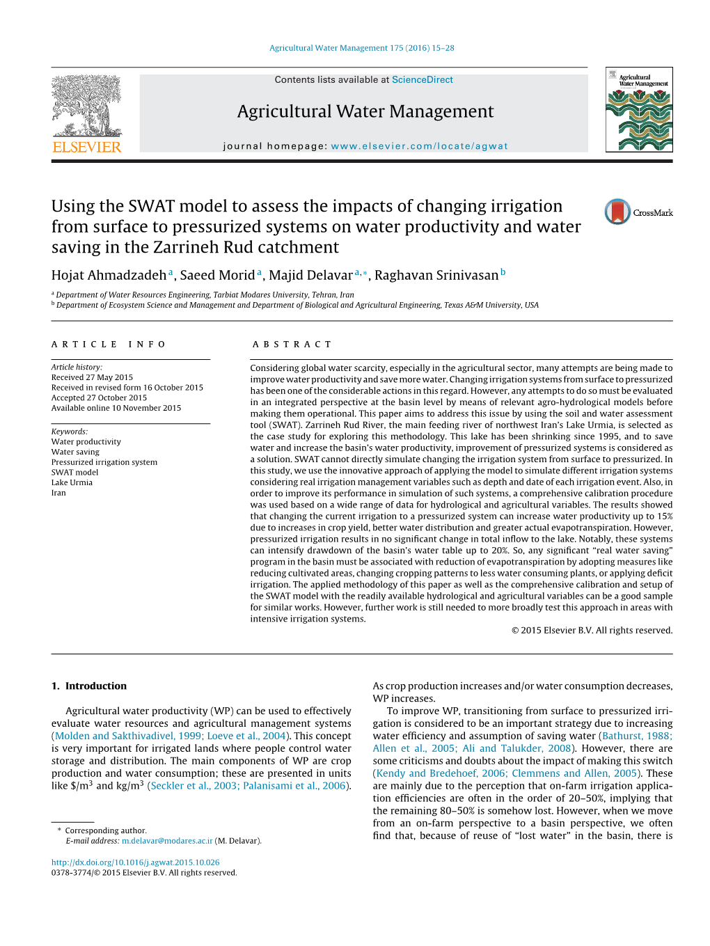 Using the SWAT Model to Assess the Impacts of Changing Irrigation From