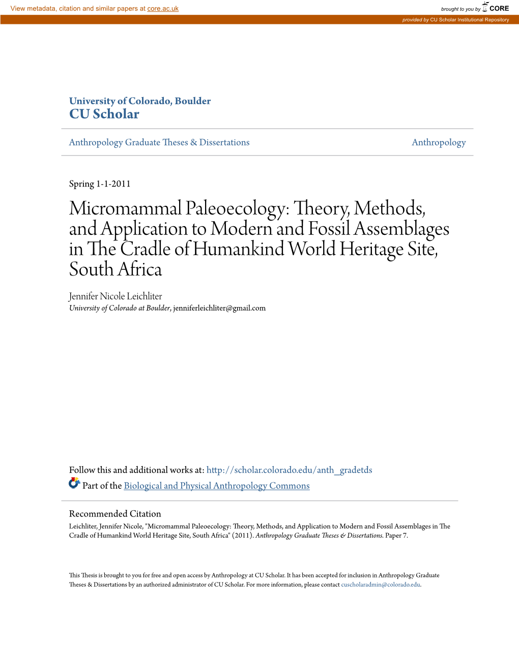 Micromammal Paleoecology