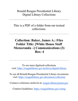 Baker, James A.: Files Folder Title: [White House Staff Memoranda –] Communications (3) Box: 4