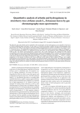 Quantitative Analysis of Arbutin and Hydroquinone in Strawberry Tree Leaves by GC-MS Arh Hig Rada Toksikol 2015;66:197-202 197