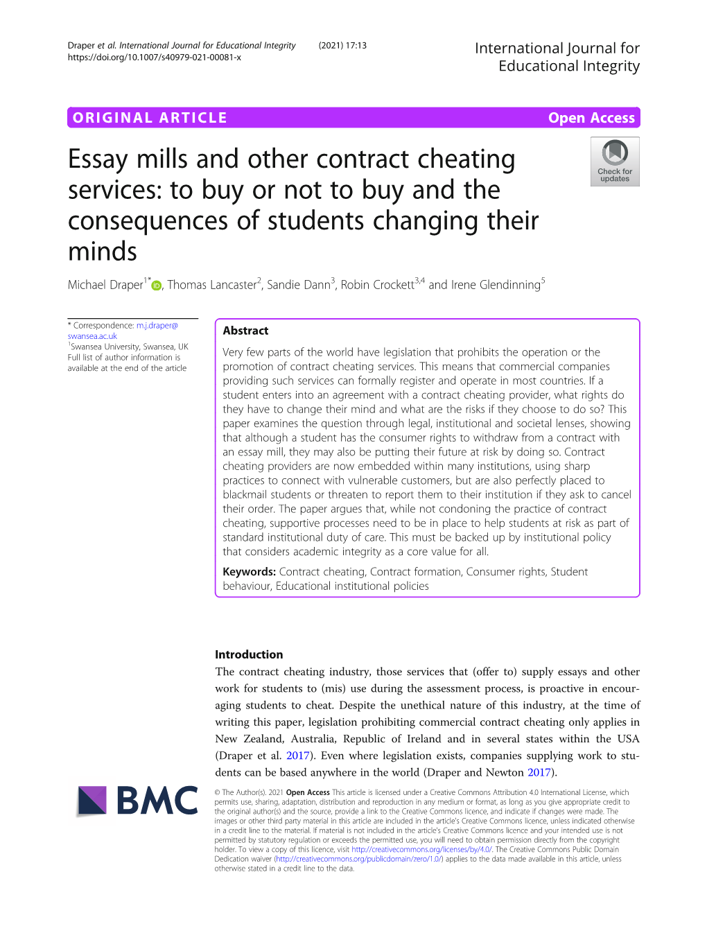 Essay Mills and Other Contract Cheating Services: to Buy Or Not To