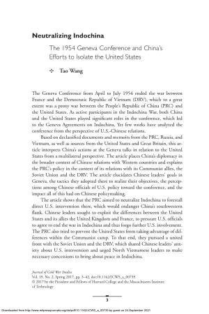 Neutralizing Indochina the 1954 Geneva Conference and China's