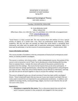 Advanced Sociological Theory SOCI 6305, Section 1