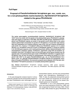 Proposal of Pseudorhodobacter Ferrugineus Gen. Nov., Comb. Nov