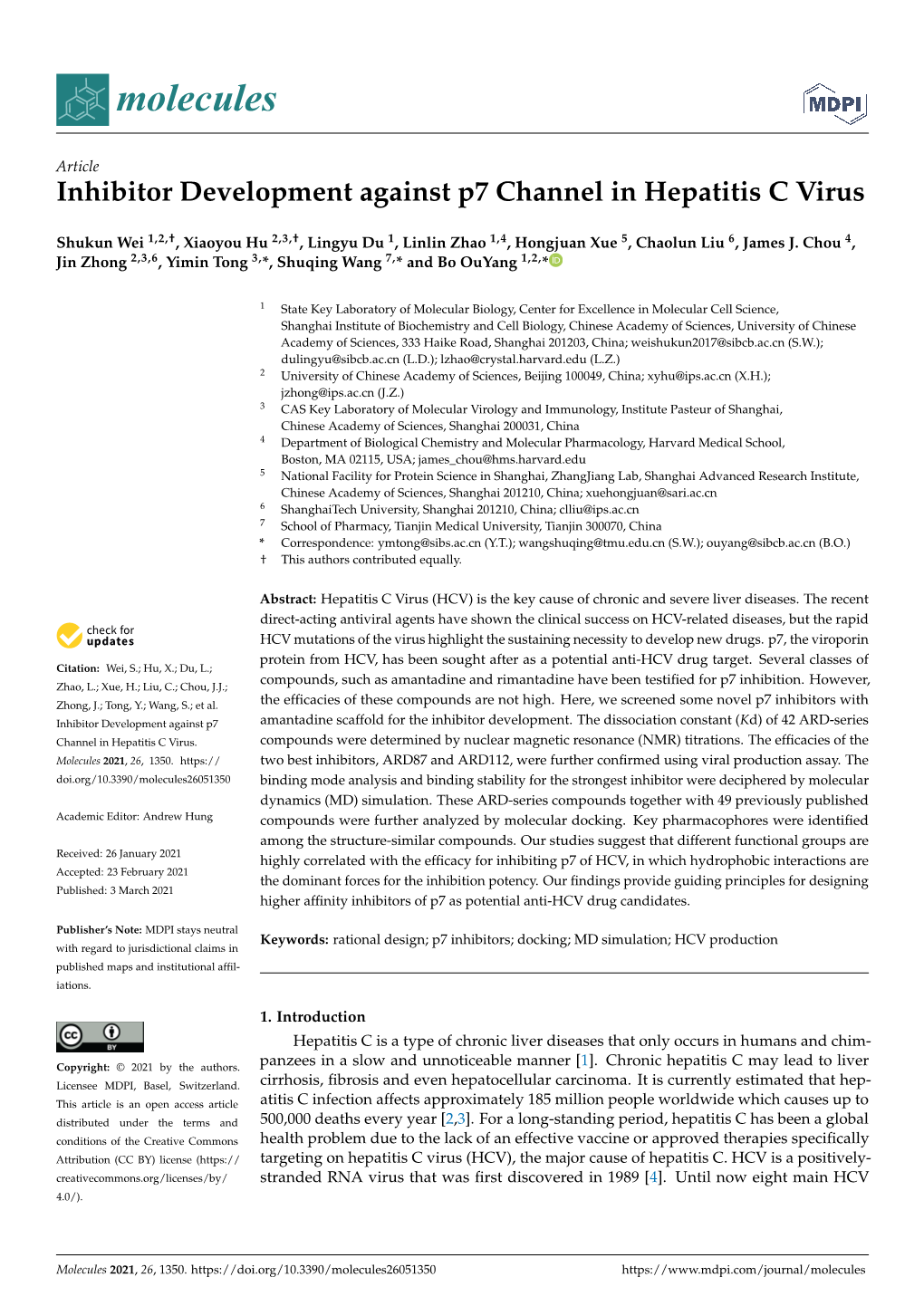 Inhibitor Development Against P7 Channel in Hepatitis C Virus