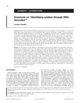 Comment on “Identifying Spiders Through DNA Barcodes”1