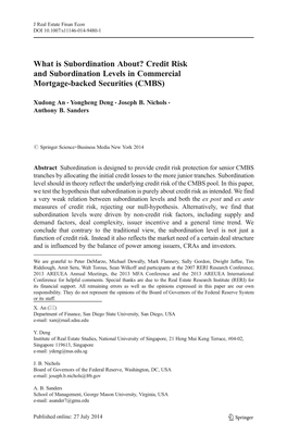Credit Risk and Subordination Levels in Commercial Mortgage-Backed Securities (CMBS)