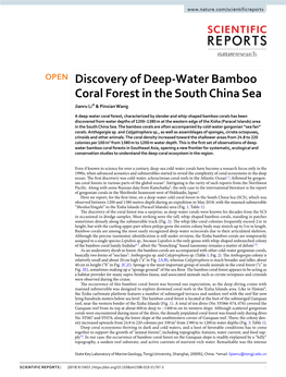 Discovery of Deep-Water Bamboo Coral Forest in the South China Sea Jianru Li* & Pinxian Wang