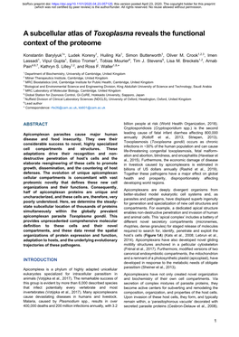 A Subcellular Atlas of Toxoplasma Reveals the Functional Context of the Proteome