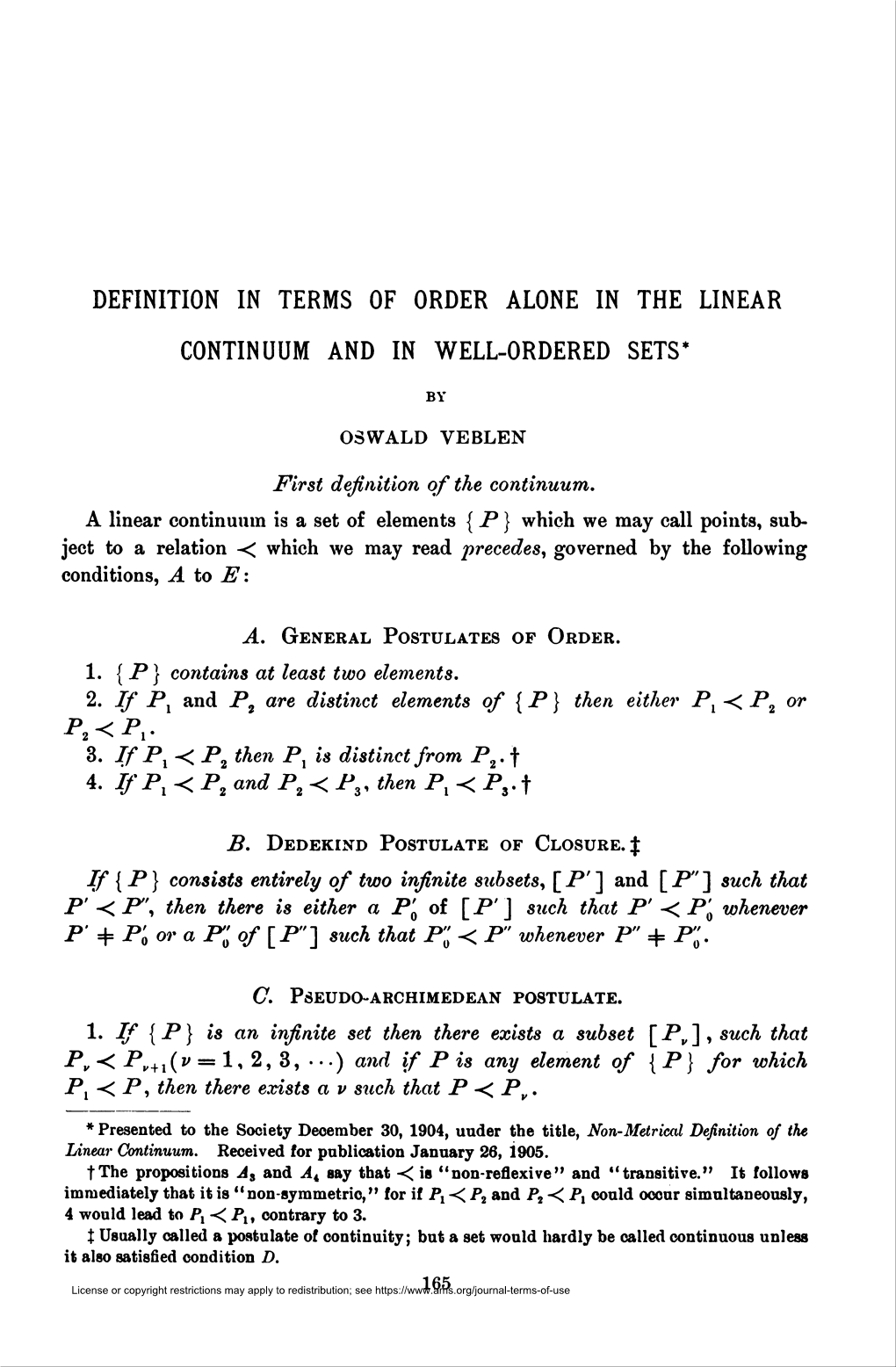 Definition in Terms of Order Alone in the Linear