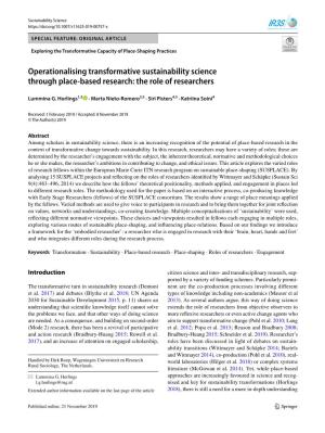 Operationalising Transformative Sustainability Science Through Place‑Based Research: the Role of Researchers