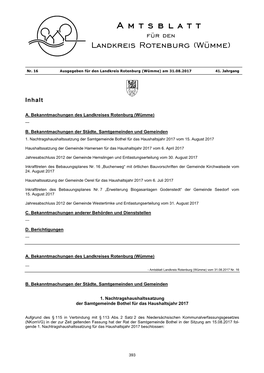 Amtsblatt Für Den Landkreis Rotenburg (Wümme)