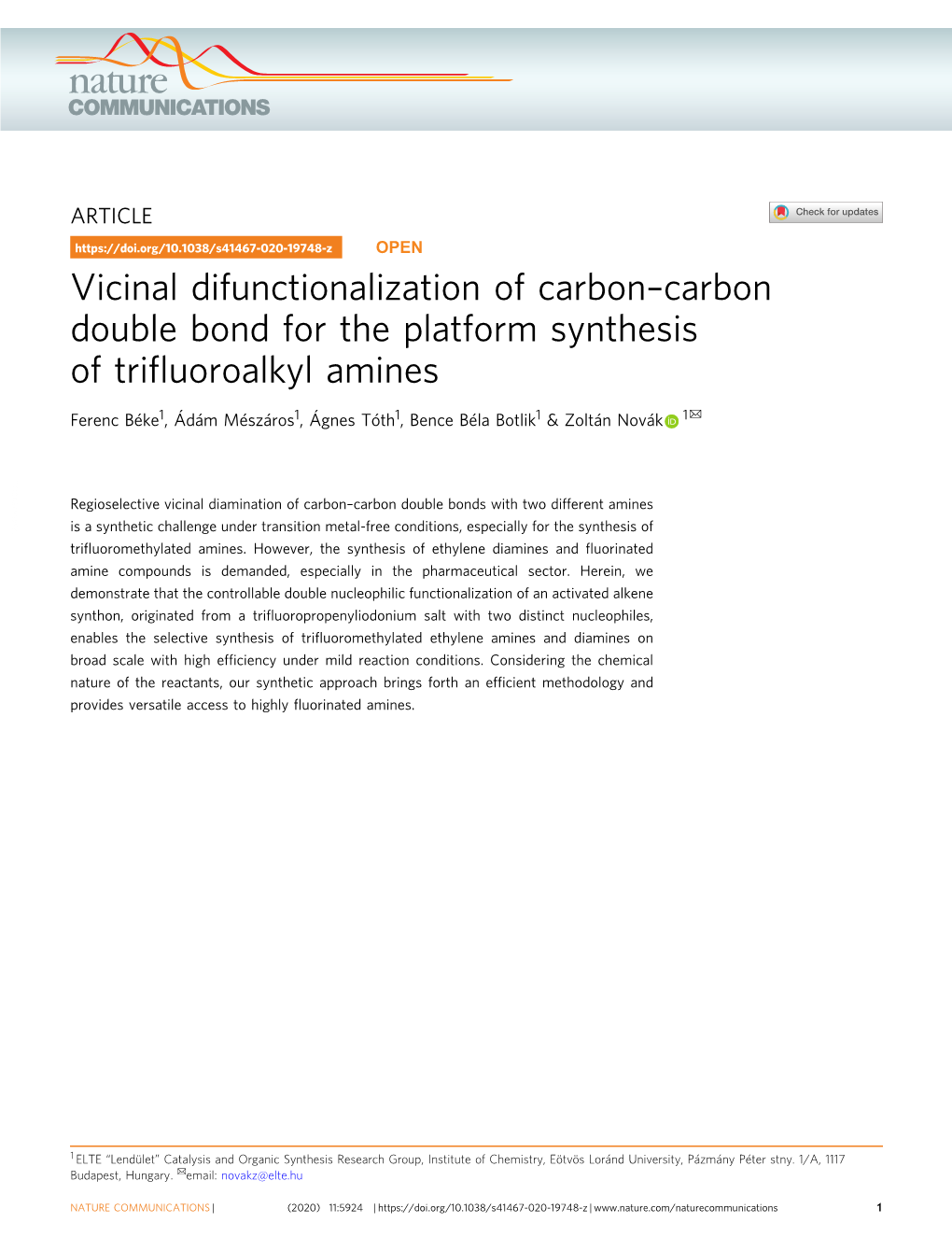 Vicinal Difunctionalization of Carbonâ