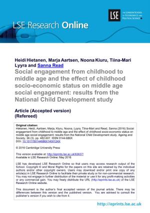 Social Engagement from Childhood to Middle Age and the Effect Of