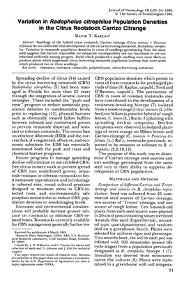 Variation in Radopholus Citrophilus Population Densities in the Citrus Rootstock Carrizo Citrange DAVID T