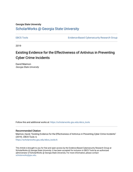 Existing Evidence for the Effectiveness of Antivirus in Preventing Cyber Crime Incidents