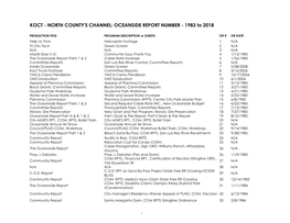 NORTH COUNTY's CHANNEL: OCEANSIDE REPORT NUMBER - 1983 to 2018