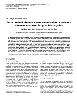Transurethral Photoselective Vaporization: a Safe and Effective Treatment for Glandular Cystitis