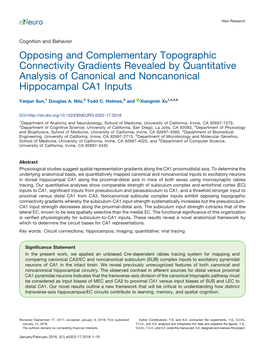 Opposing and Complementary Topographic Connectivity Gradients Revealed by Quantitative Analysis of Canonical and Noncanonical Hippocampal CA1 Inputs