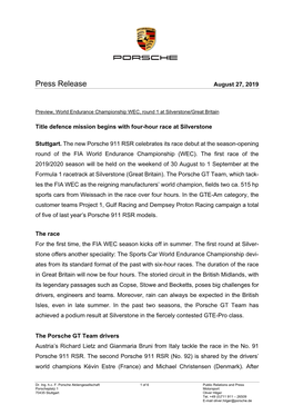Press Release August 27, 2019