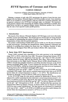 EUVE Spectra of Coronae and Flares CAROLE JORDAN Department of Physics (Theoretical Physics), University of Oxford, 1 Keble Road, Oxford, OX1 3NP, UK