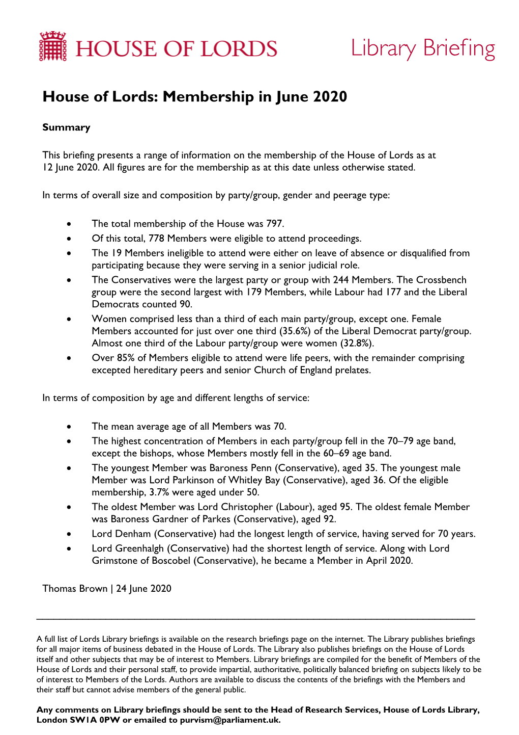 House of Lords: Membership in June 2020