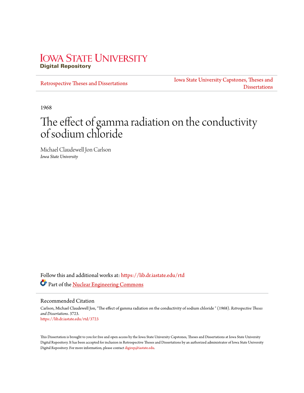 The Effect of Gamma Radiation on the Conductivity of Sodium Chloride Michael Claudewell Jon Carlson Iowa State University