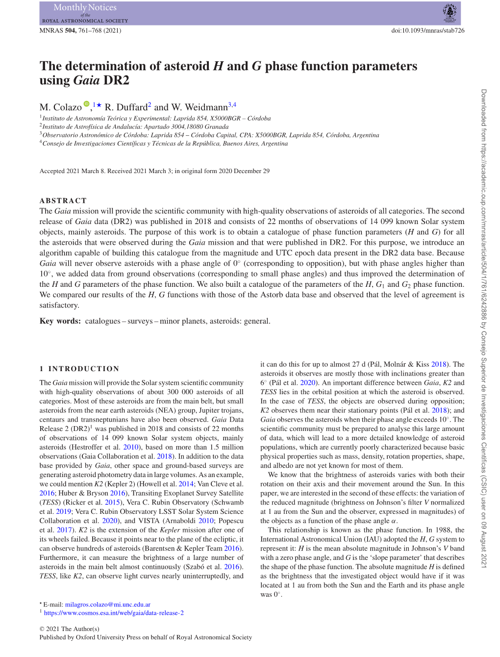 The Determination of Asteroid H and G Phase Function Parameters Using