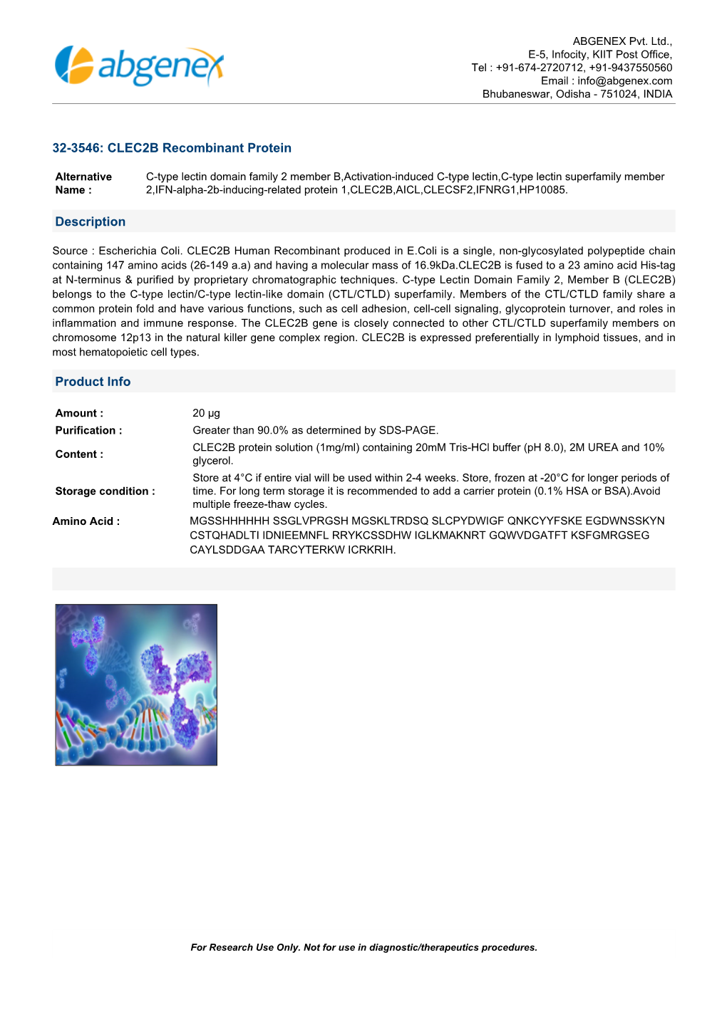 CLEC2B Recombinant Protein Description Product Info