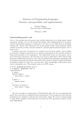 Advances in Programming Languages: Generics, Interoperability and Implementation