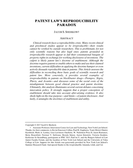 Patent Law's Reproducibility Paradox