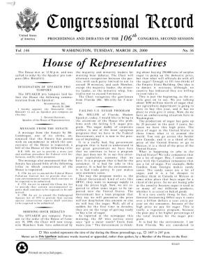 Congressional Record United States Th of America PROCEEDINGS and DEBATES of the 106 CONGRESS, SECOND SESSION