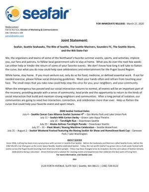 Joint Statement: Seafair, Seattle Seahawks, the Bite of Seattle, the Seattle Mariners, Sounders FC, the Seattle Storm, and the WA State Fair
