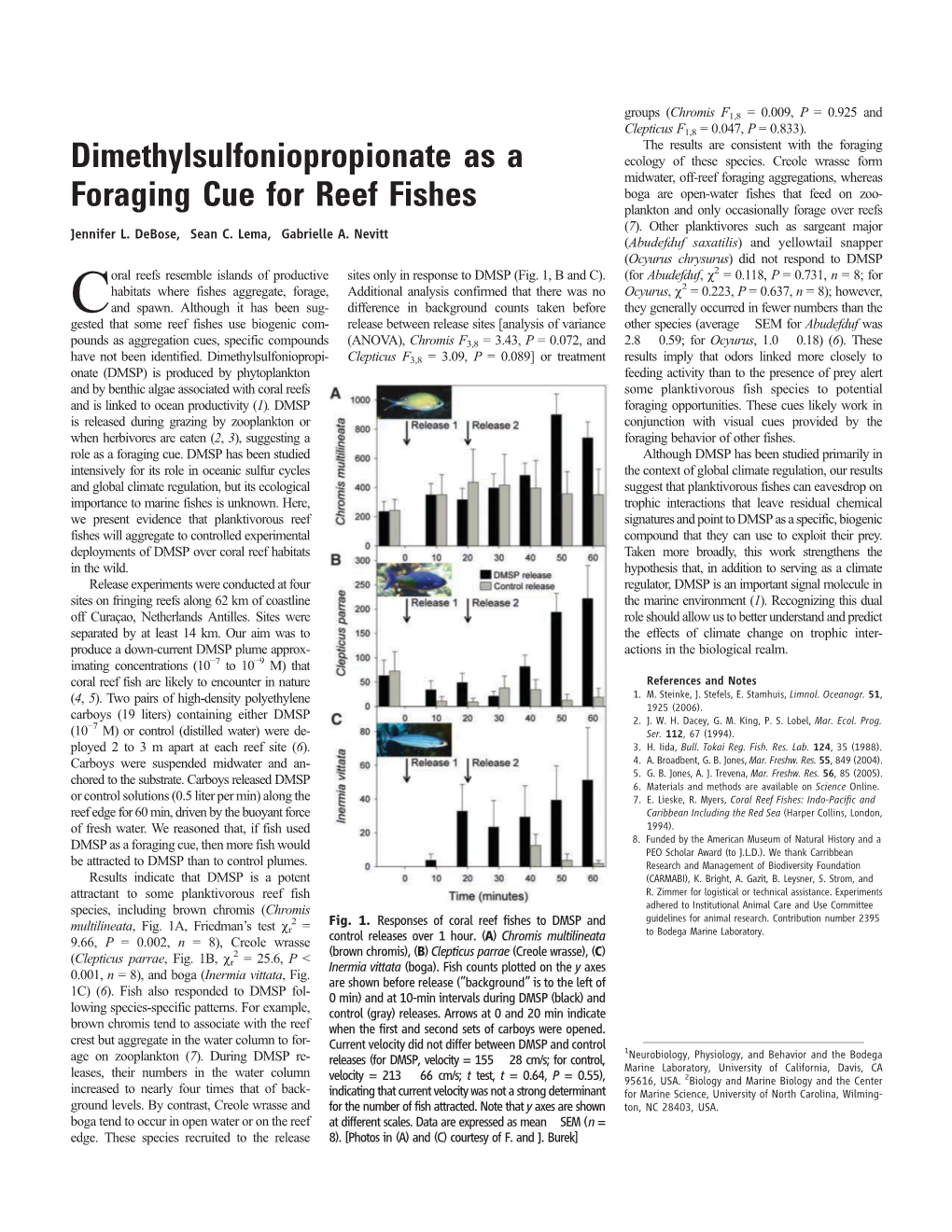 Dimethylsulfoniopropionate As a Foraging Cue for Reef Fishes