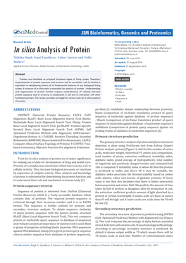 In Silico Analysis of Protein 211012, Uttar Pradesh, India, Tel: 9450900033; Email