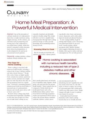 Home Meal Preparation: a Powerful Medical Intervention