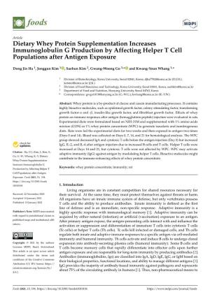 Dietary Whey Protein Supplementation Increases Immunoglobulin G Production by Affecting Helper T Cell Populations After Antigen Exposure
