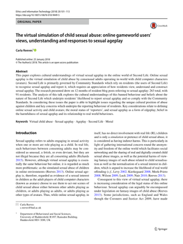 The Virtual Simulation of Child Sexual Abuse: Online Gameworld Users’ Views, Understanding and Responses to Sexual Ageplay
