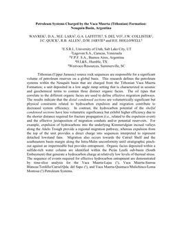 Petroleum Systems of the Vaca Muerta (Tithonian) Formation