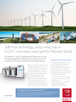 Saft Li-Ion Technology Plays a Key Role in E.ON's Innovative Smart Grid For