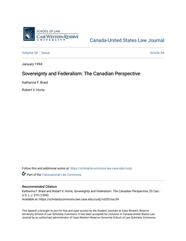 Sovereignty and Federalism: the Canadian Perspective