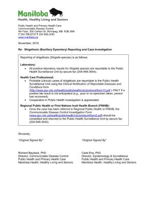 Shigellosis (Bacillary Dysentery) Reporting and Case Investigation
